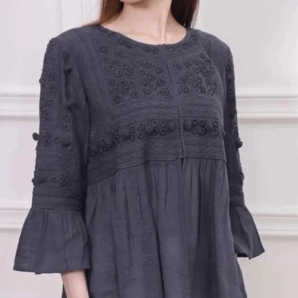 Velvet Graham & Spencer Womens Beaded Embroidered Top Gray Cotton Size Small - Picture 9 of 9